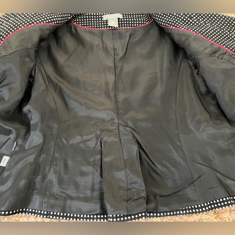 Ann Taylor Petite Blazer Women Polka Dot Size 10P Black/White Polyester Preowned - Picture 10 of 13